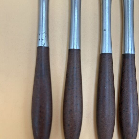 7 VTG Epic MCM Flatware Wood Handle Stainless Steel Dinner Knives Silverware - Picture 4 of 4